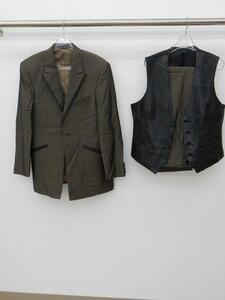  first come, first served! free shipping *3000 jpy uniformity sale * used / tuxedo /I-731-5/LL/.. green group / wrinkle equipped 