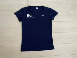 * filler FILA sport shirt short sleeves speed ./ dry navy blue Logo embroidery M lady's *