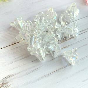  acrylic fiber beads Aurora color bell flower clear 50 piece 