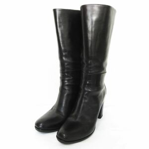  beautiful goods SARTORE Sartre leather round tu tea n key heel long boots jockey boots 35 approximately 22.5cm black black 