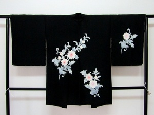  kimono heaven country * reuse corner * unused * black . feather feather woven *82cm*N5907