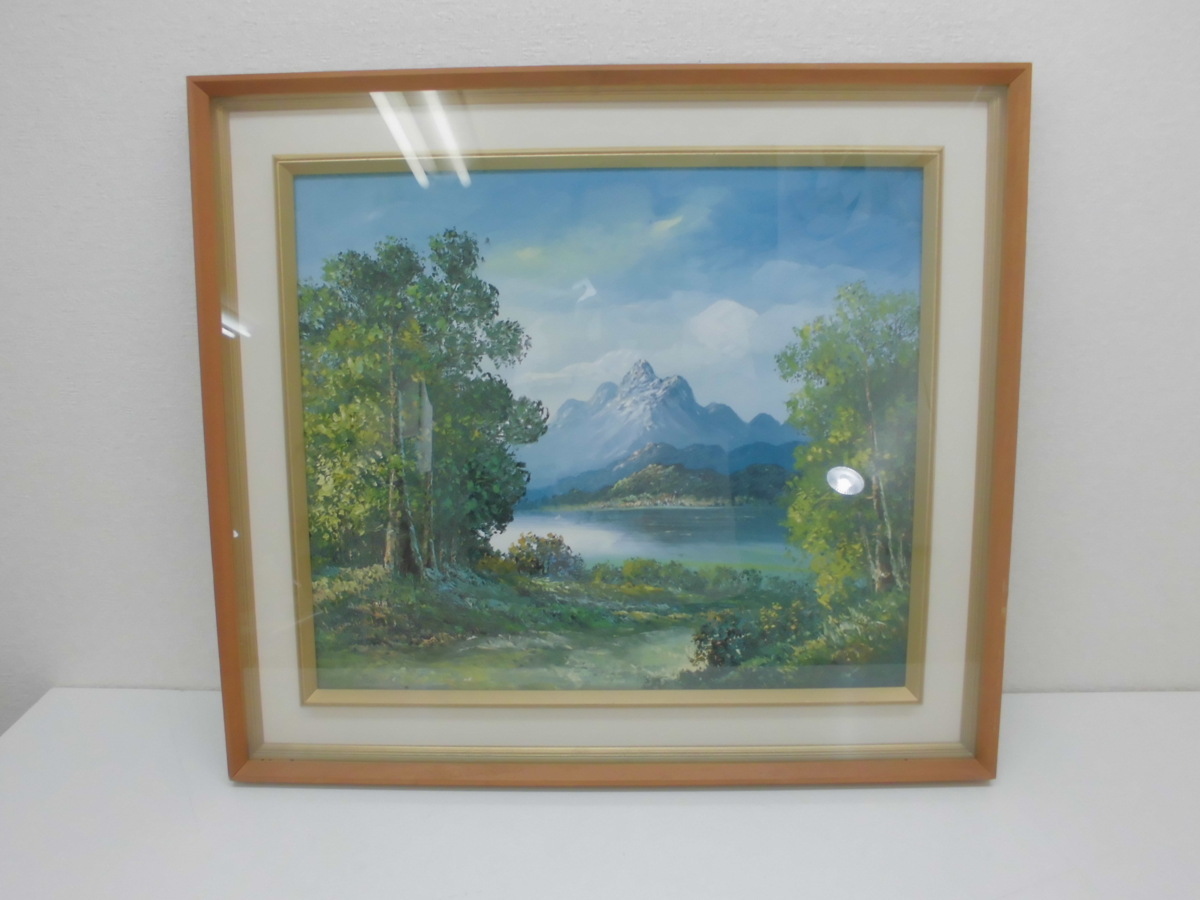 1564★C.Okada oil painting, artist unknown, with wooden frame★Used, in good condition★, painting, oil painting, Nature, Landscape painting