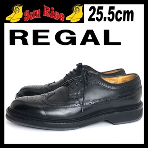 即決 REGAL リーガル メンズ 25.5cm ウイングチップ 黒 ブラック カジュアル ドレス ビジネス シューズ 革靴 中古