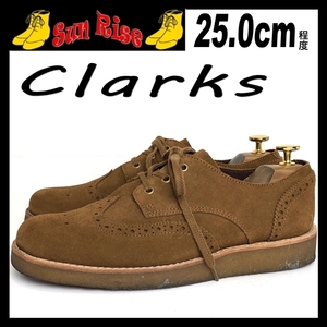 即決 Clarks クラークス メンズ UK7G 25cm程度 スエード 本革 レザー ウイングチップ 茶 外羽根 カジュアル ドレス シューズ 革靴 中古