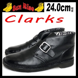 即決 Clarks クラークス メンズ UK6G 24cm程度 本革 レザー ブーツ ストラップ 黒色 ブラック カジュアル ドレス シューズ 革靴 中古