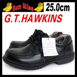 即決 未使用近 G.T.HAWKINS ホーキンス メンズ 25cm 3E レザー ショートブーツ 黒 ブラック 4ホール アウトドア カジュアル シューズ 革靴