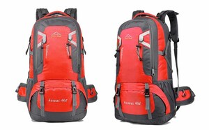 バックパック /多機能/ 登山リュック 60L/ 大容量/ 軽量/ 高通気性 /リュックサック / 防災/ レッド