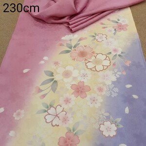 061406 正絹 ピンク色 花柄 桜柄 シルク230cm はぎれ ハギレ リメイク ハンドメイド