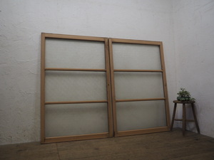 taA0256*(1)[H128,5cm×W84cm]×2 листов * античный * краска. облупленное место . diamond стекло. старый дерево рамка-оправа раздвижная дверь * старый двери стекло дверь окно retro K.1