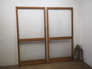 taB0919*[H180cm×W87,5cm]×2 листов * Showa Retro . дизайн стекло. большой старый дерево рамка-оправа раздвижная дверь * старый двери стекло дверь obi дверь старый дом в японском стиле Vintage M сосна 