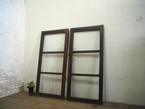taB0617*[H110cm×W52,5cm]×2 листов * античный *.... стекло. старый дерево рамка-оправа раздвижная дверь * старый двери раздвижная дверь волна стекло дверь старый дом в японском стиле retro K внизу 