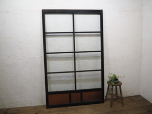 taY0432*(2)[H177cm×W109cm]* antique *.... glass. large old wooden sliding door * old fittings wave glass door old Japanese-style house movie M under 