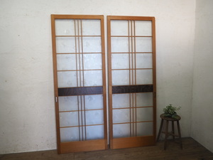 taB0916*(1)[H177cm×W66cm]×2 sheets * Showa Retro . design. old tree frame glass door * old fittings sliding door obi door old Japanese-style house reproduction block house peace modern interior L pine 