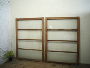 taD0590*(5)[H127cm×W89,5cm]×2 sheets * retro taste ... old tree frame glass door * fittings sliding door sash window glass old Japanese-style house Showa era Vintage K under 