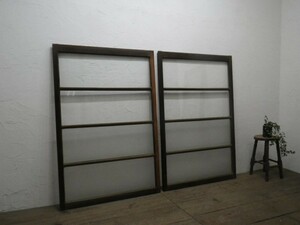 taT795*[H138cm×W92cm]×2 sheets * retro taste ... old wooden glass door * sliding door fittings lino beige .n old Japanese-style house marks lie antique L.1