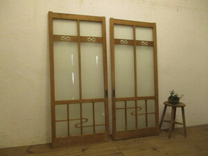 taJ657*(2)[H148,5cm×W65,5cm]×2 sheets * antique * wonderful design. retro old tree frame glass door * fittings sliding door K.1