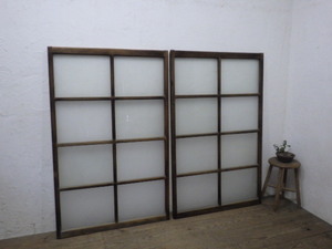 taS661*[H138,5cm×W87cm]×2 sheets * retro taste ... old tree frame glass door * fittings sliding door sash Cafe . material antique K.1