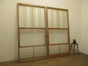 taH626*(1)[H176,5cm×W91cm]×2 sheets * molding glass. retro old wooden sliding door * fittings lino beige .n old Japanese-style house reproduction sash L under 