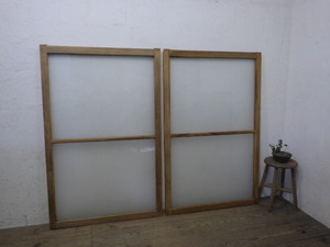taS719*(4)[H136cm×W86,5cm]×2 sheets * retro taste ... old tree frame glass door * fittings sliding door sash old Japanese-style house block shop Vintage K.1