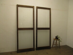 taB498*[H179cm×W68cm]×2 sheets * Showa Retro . taste ... old wooden glass door * fittings sliding door old furniture entranceway L under 