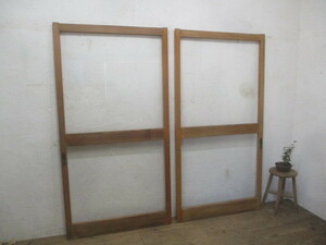 taO831*(1)[H178,5cm×W93,5cm]×2 sheets * Vintage * large glass. old tree frame sliding door * fittings entranceway sash . material L under 