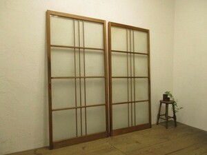 taW743*(3)[H176cm×W88cm]×2 sheets * retro taste ... old wooden glass door * fittings old Japanese-style house lino beige .n sash L under 