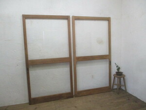 taO834*(4)[H178,5cm×W93,5cm]×2 листов * Vintage * большой стекло. старый дерево рамка-оправа раздвижная дверь * двери вход рама . материал L внизу 