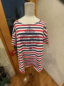 USED・GAIN・ボーダーTシャツ・半袖Tシャツ・Lサイズ相当・白×紺×赤・400円
