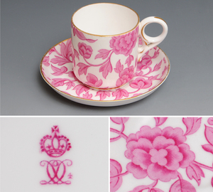  Dubey kiln pink seal . flower writing mocha cup & saucer small cup 19 century after half West fine art b0888n