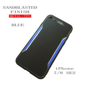 iPhone SE（第2世代）/8/7用 メタル+TPU ブルー 耐衝撃 指紋抑制 CNC加工 アイフォン7/8ケース SE2ケース 送料無料