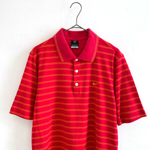 NIKE GOLF ナイキゴルフ DRI-FIT ボーダー 半袖 ポロシャツ Lサイズ / 赤 レッド 系 メンズ 紳士 スポーツ