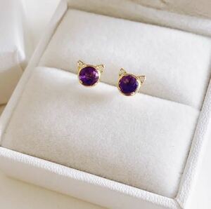  cat earrings lady's amethyst 2 month birthstone natural stone birthday present 