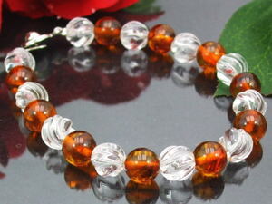 *** amber & twist crystal bracele amber ko Haku ... Power Stone 8 millimeter free shipping (a_r)b