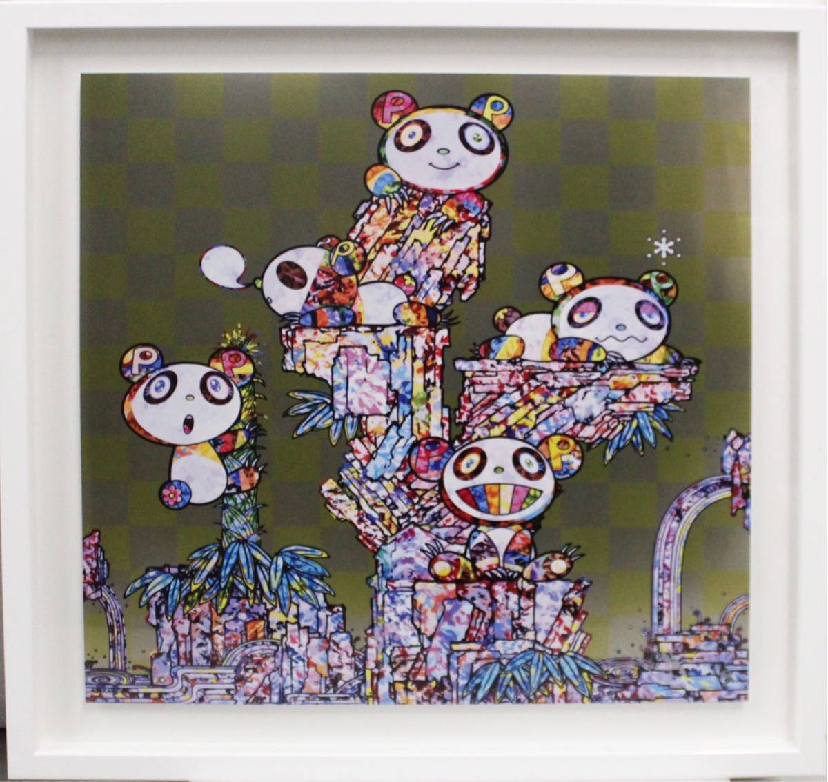 村上隆 100枚限定 版画 お花の玉に抱きついている子供のパンダ 