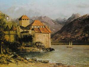 Art hand Auction Gustave Courbet, [Castle of Chillon], From a rare collection of framing art, In good condition, New frame included, Gustave Courbet, Painting, Oil painting, Nature, Landscape painting