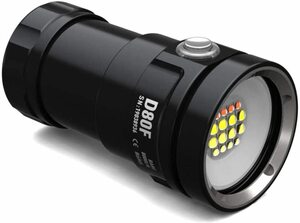 新品 DIVEPRO D80F 8000ルーメン LED大光量 マルチカラー 水中LEDライト ワイド 水中照射角98° 100m防水 6500K 充電式 ボタンスイッチ