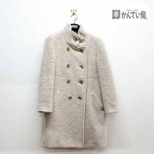 Rouge vif la cle lady's coat rouge vif lakre long coat size 38 beige Mix collar attaching with pocket wool 