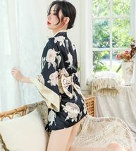 セクシー コスプレ 花魁 和服 着物 ランジェリー 衣装 女性 和風 和装 コスチューム 豪華4点セット（白黒）_画像4