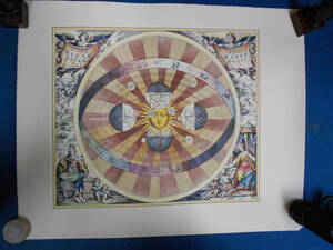 アンティーク、天球図、天文暦学書、1661年復刻版『セラリウス星図　地球位相図』手彩色銅版画、Star map, Planisphere, Celestial atlas