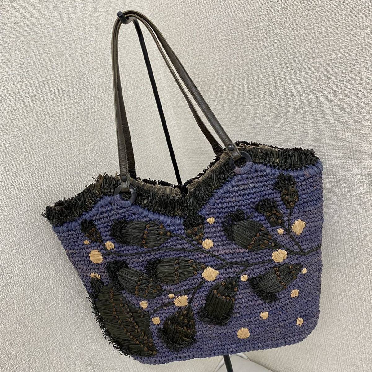 JAMIN PUECH ジャマンピュエッシュ トートバッグ ハンドバッグ パープル かごバッグ 刺