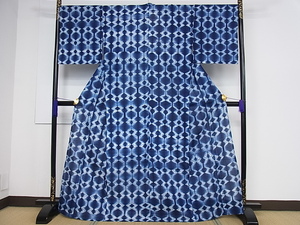 平和屋■新品　夏物　有松鳴海絞り　浴衣　伝統工芸品　吉祥文　藍　綿　逸品　s500198