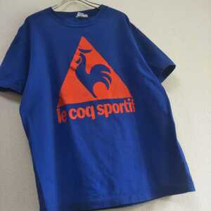 ルコックスポルティフ le coq sportif メンズL 青 ブルー デカロゴ 半袖Tシャツ 90s ビンテージ古着 ゴルフウェア スポーツウェア 春夏/J9