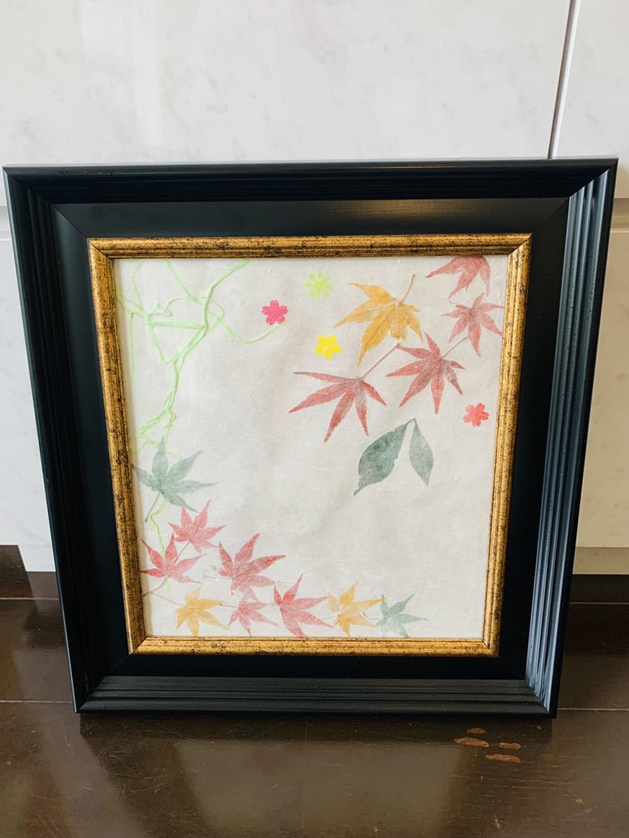 Autumn leaves and washi paper handmade beautiful painting frame, Artwork, Painting, Collage, Paper cutting