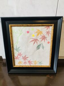 Art hand Auction 紅葉と和紙ハンドメイド美品絵画額, 美術品, 絵画, はり絵, きり絵