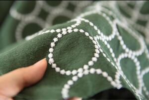 サークル柄 コットンリネン刺繍生地 グリーン 生地幅半70×50