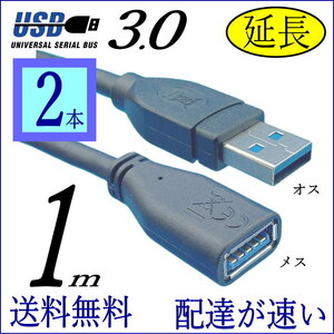 ☆『2本セット』USB3.0 延長ケーブル 1m 最大転送速度 5Gbps USB(A)オス-メス 3AAE10x2■□