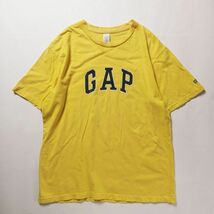 90's ギャップ GAP ビッグロゴ プリント クルーネック コットン Tシャツ 黄色 (S) 袖プリント 90年代 旧タグ オールド_画像2