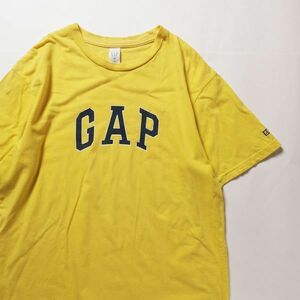 90's Gap GAP большой Logo принт вырез лодочкой хлопок футболка желтый цвет (S) рукав принт 90 годы старый бирка Old 