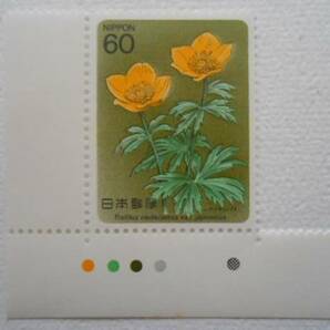 カラーマーク付き高山植物2集シナノキンバイ 未使用60円切手の画像1