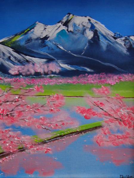 National Art Association Reiko Honma, Sakura and Myoko, Oil painting, F6 size: 40, 9cm×31, 8cm, One-of-a-kind oil painting, New high-quality oil painting with frame, Autographed and guaranteed to be authentic, Painting, Oil painting, Nature, Landscape painting